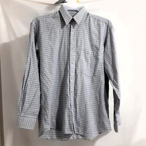 Outback Rider Western Shirt Men L/16" Plaid Cotton Blue White Gray Black